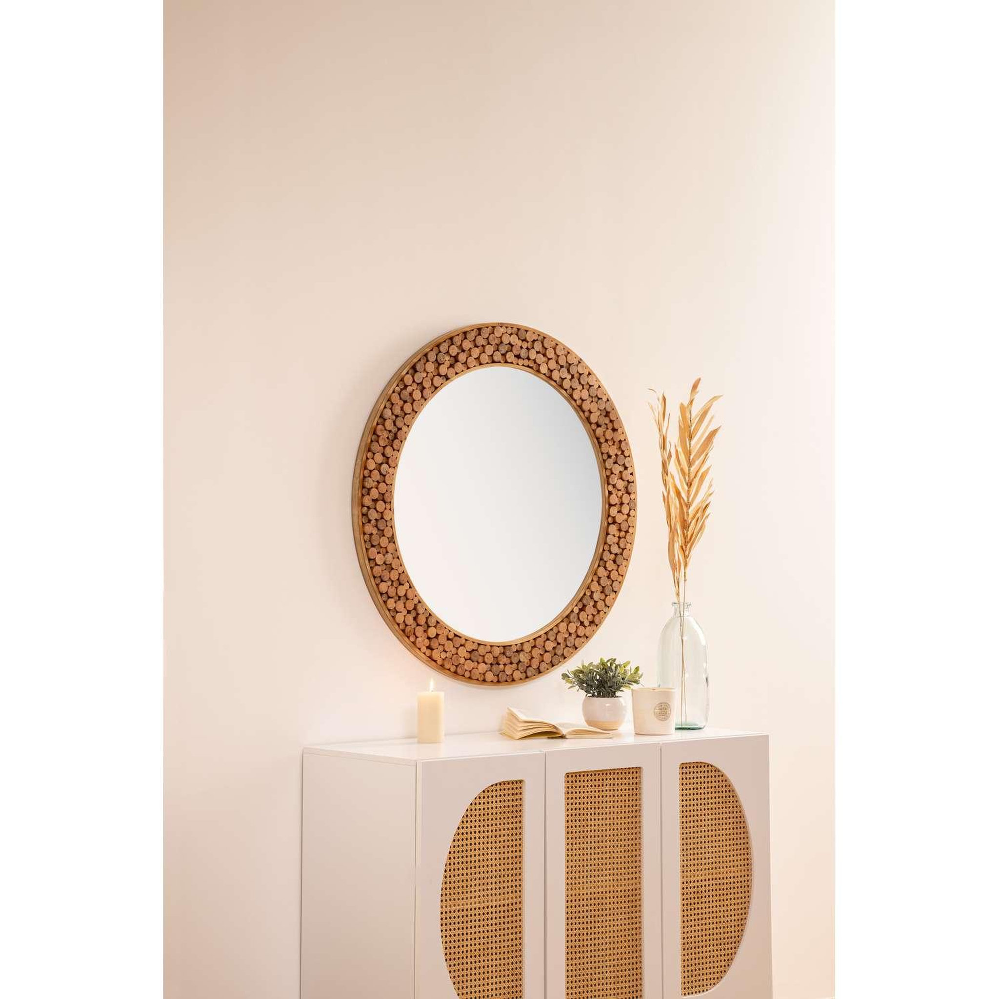 Voir la diapositive 2 : ATMOSPHERA Miroir en bois rondin - diam 90 cm - marron