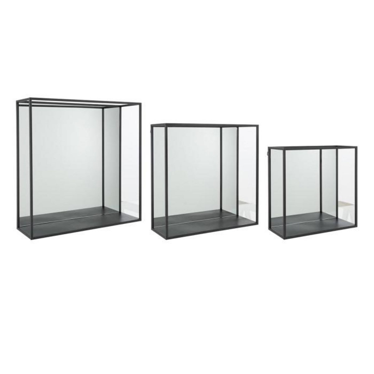 Paris Prix Lot de 3 Étagères Murales Déco  Miroir  60cm Noir