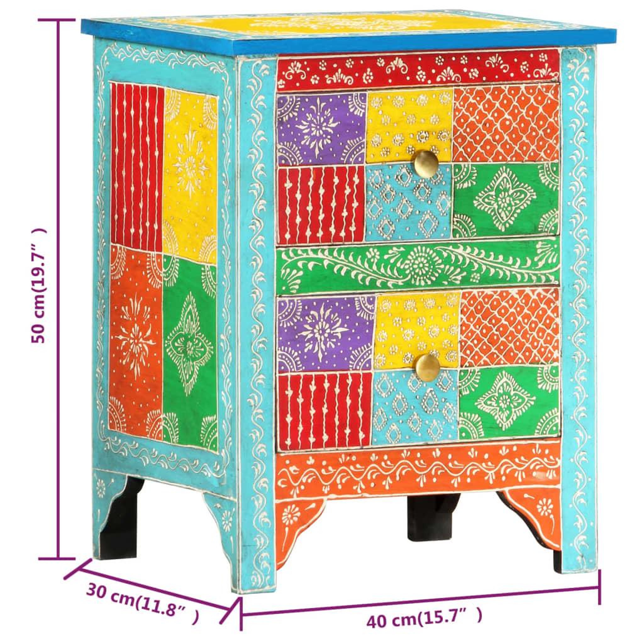 Voir la diapositive 6 : VIDAXL Table de chevet peinte a la main 40x30x50 cm Bois de manguier