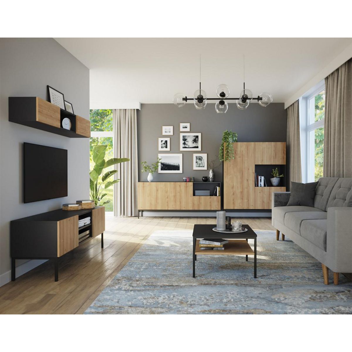 BEST MOBILIER Felicia - meuble tv - effet bois et noir - 120 cm