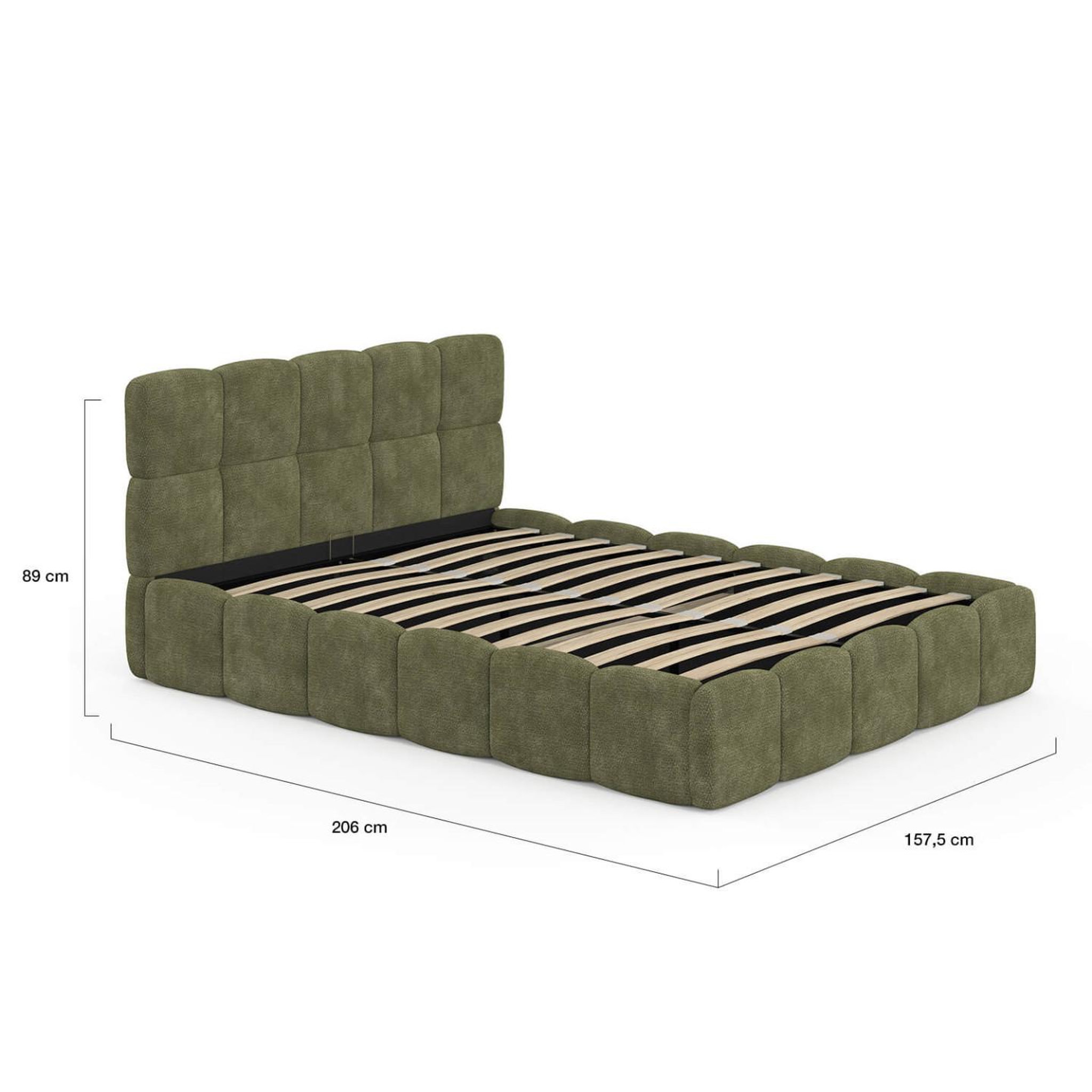 Voir la diapositive 5 : ID MARKET Lit coffre double nuage avec tête de lit matelassée et sommier 140 x 190 cm tissu chenille vert kaki
