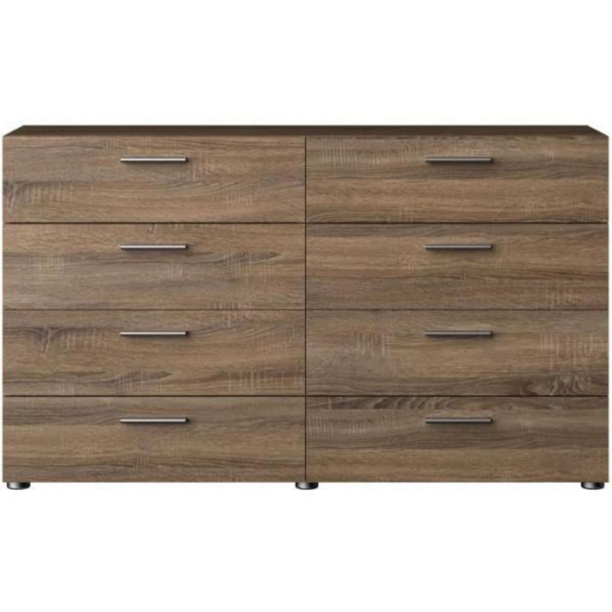 TVILUM Commode NASH 8 tiroirs - Décor Noir et Chene truffe - L 140 x P 40 x H 82 cm