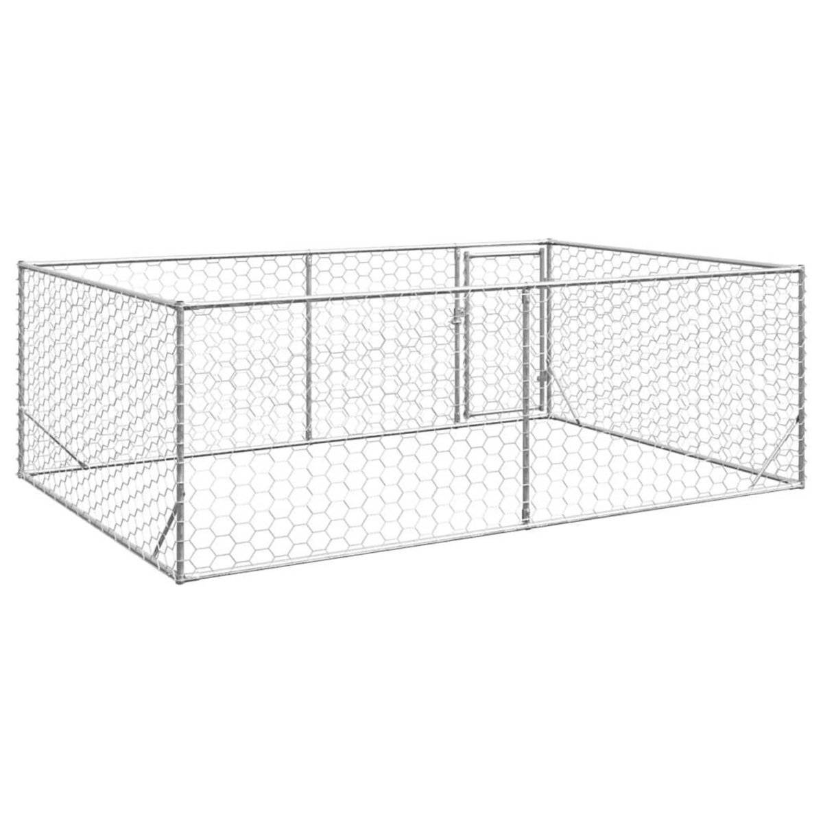 VIDAXL Chenil d'exterieur pour chiens porte 3x2x1 m acier galvanise