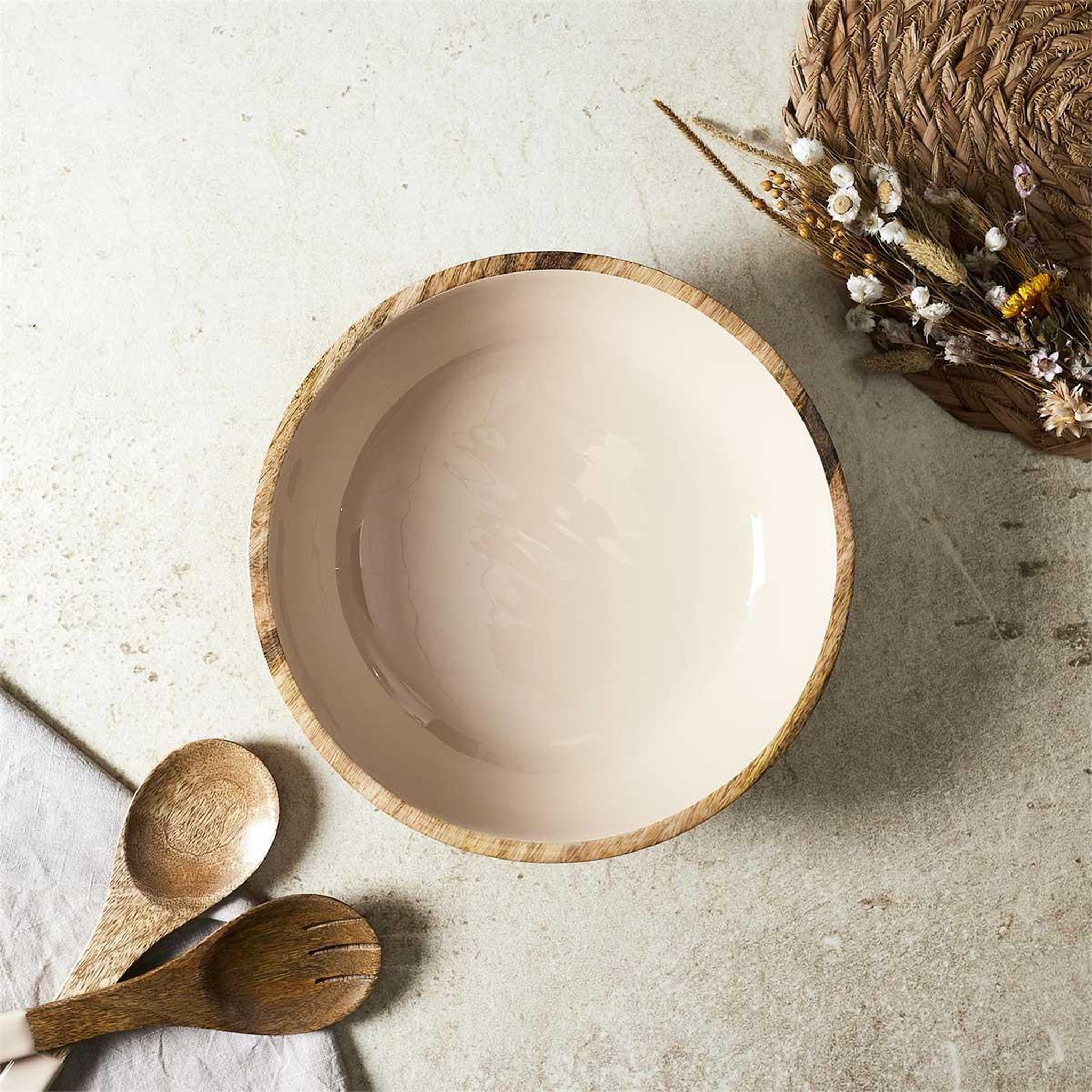 Voir la diapositive 5 : The Home Deco Factory Saladier uni en bois  dune  33cm beige