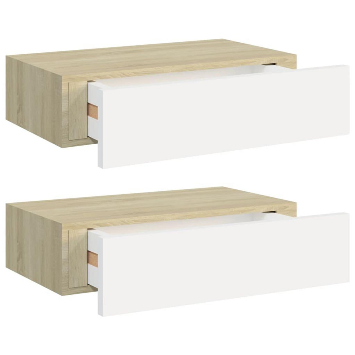 VIDAXL Etageres a tiroir murales 2 pcs Chene et blanc 40x23,5x10cm MDF