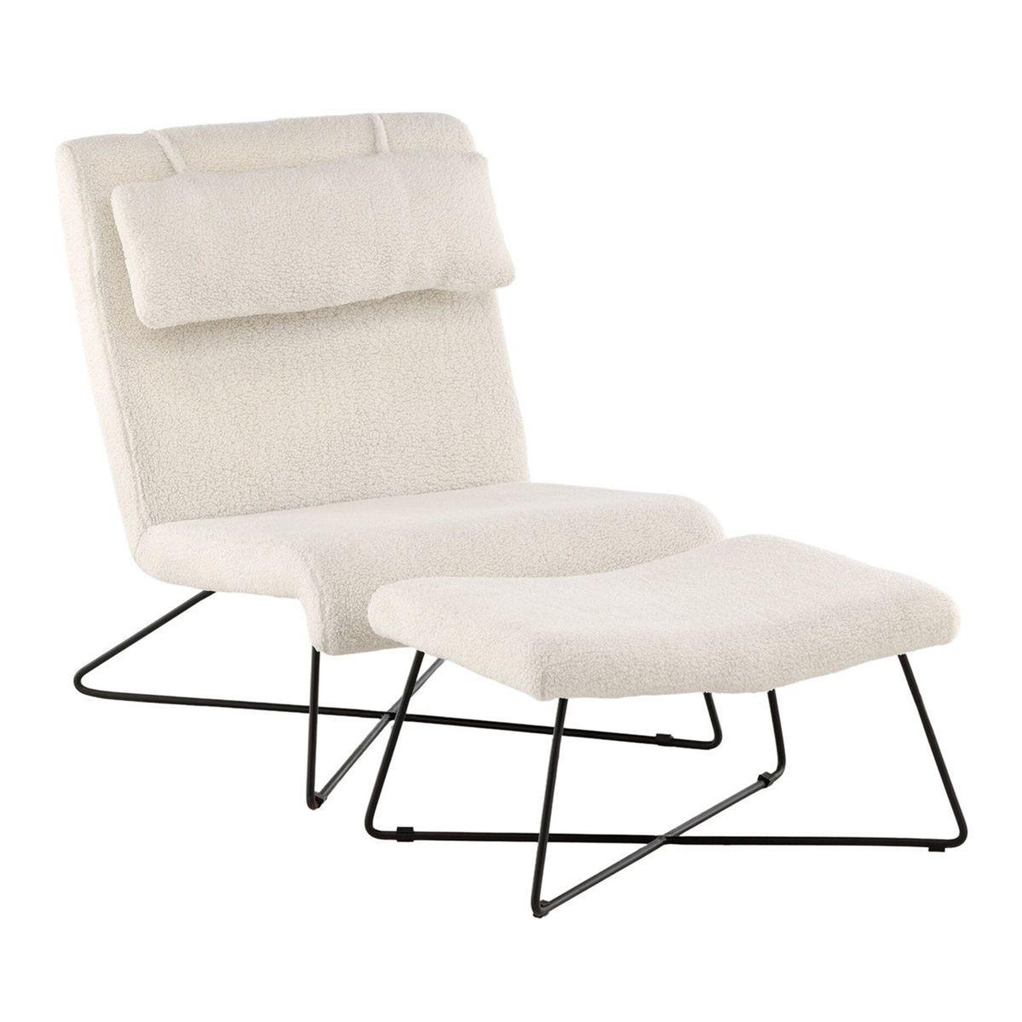 Paris Prix Fauteuil & pouf design bouclette  laconia  88cm blanc