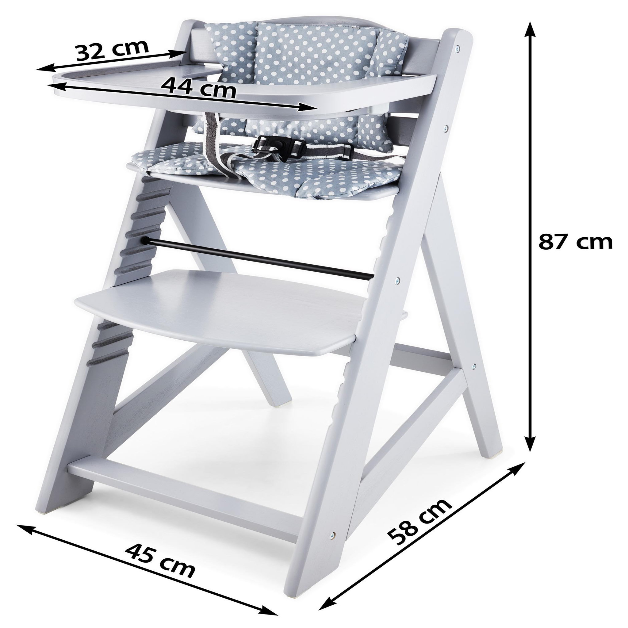 Voir la diapositive 4 : MOBY SYSTEM Chaise haute bébé +6 mois évolutive, 12 réglages du siège, table amovible, coussins ceinture 3 points