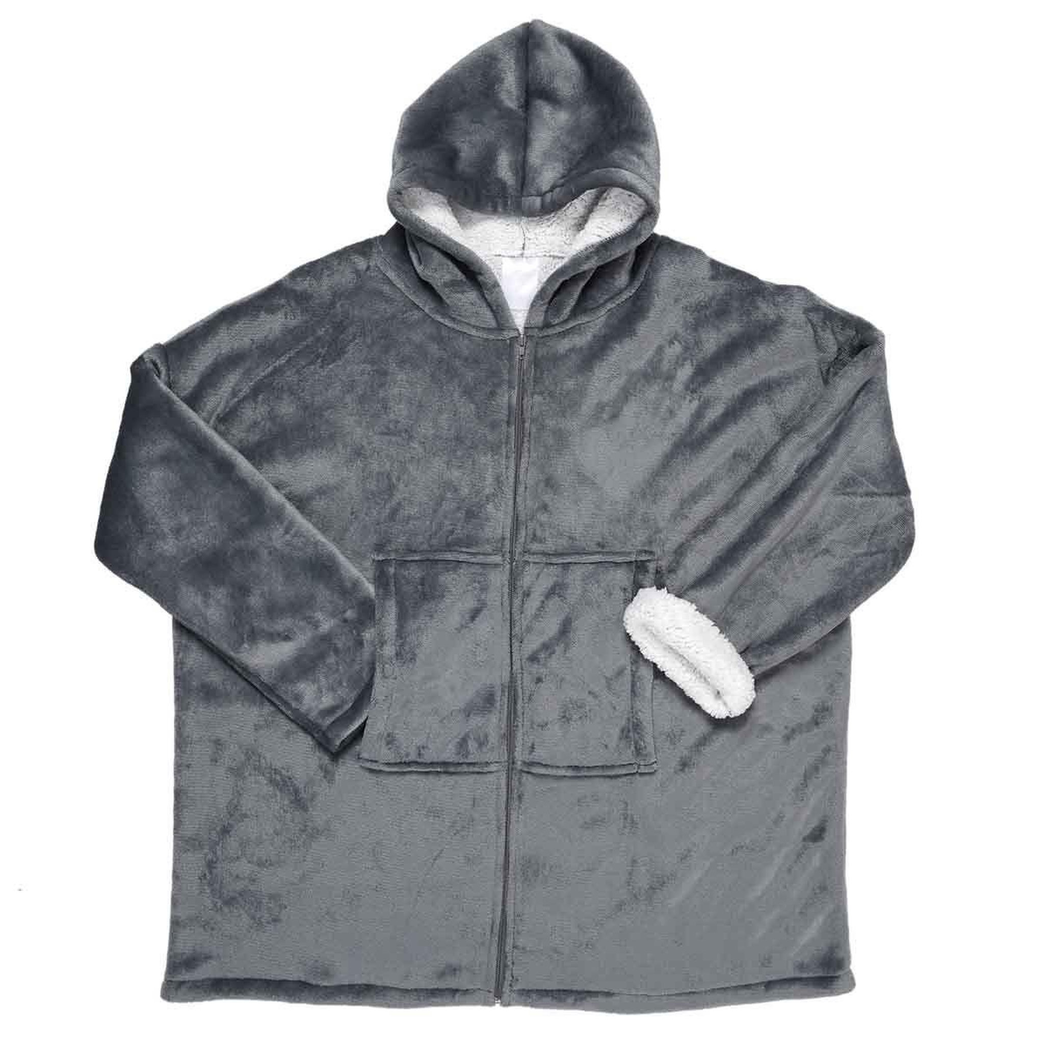 Voir la diapositive 1 : The Home Deco Factory Plaid sweat à capuche  fermeture  85x118cm gris