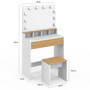 Voir la diapositive 4 : ID MARKET Coiffeuse ZELIA blanc et hêtre miroir LED avec 4 niches, 1 tiroir et tabouret