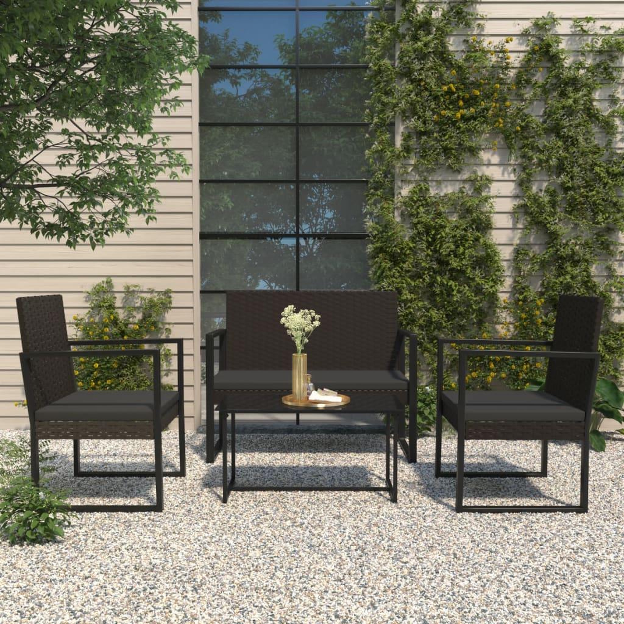 Voir la diapositive 2 : VIDAXL Banc de jardin avec coussins noir 106 cm resine tressee