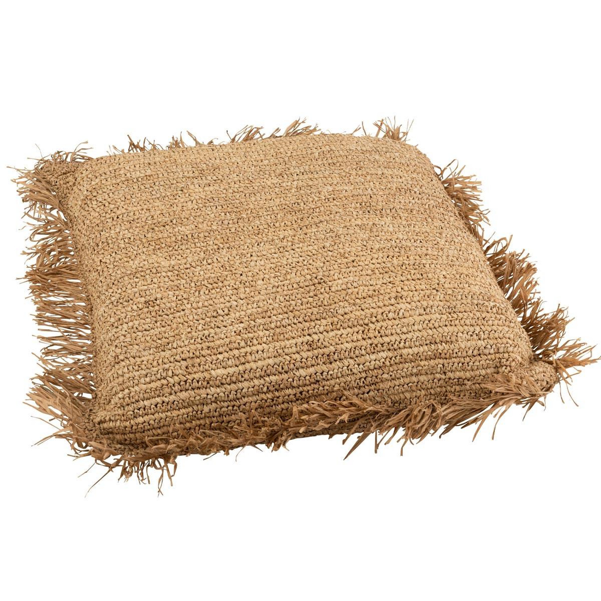 J-LINE Coussin déco carré  raphia  88x88cm naturel