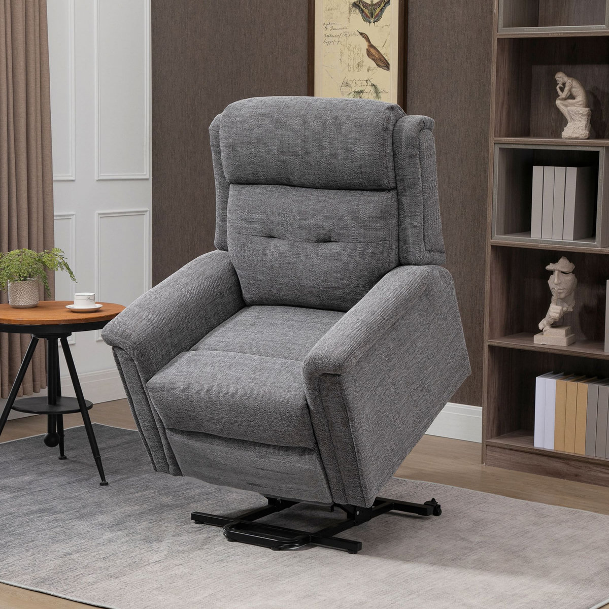 HOMCOM Fauteuil releveur électrique inclinable - repose-pied ajustable - télécommande - Fauteuil de relaxation - tissu polyester aspect lin gris chiné