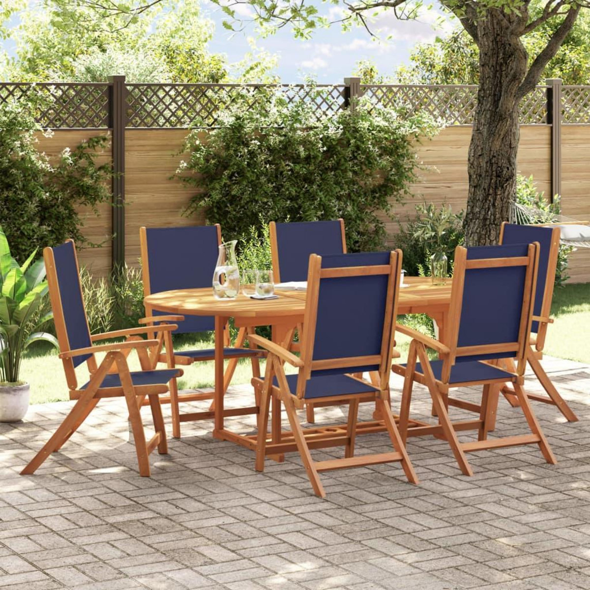 VIDAXL Ensemble a Manger de jardin 7pcs bois d'acacia solide textilene
