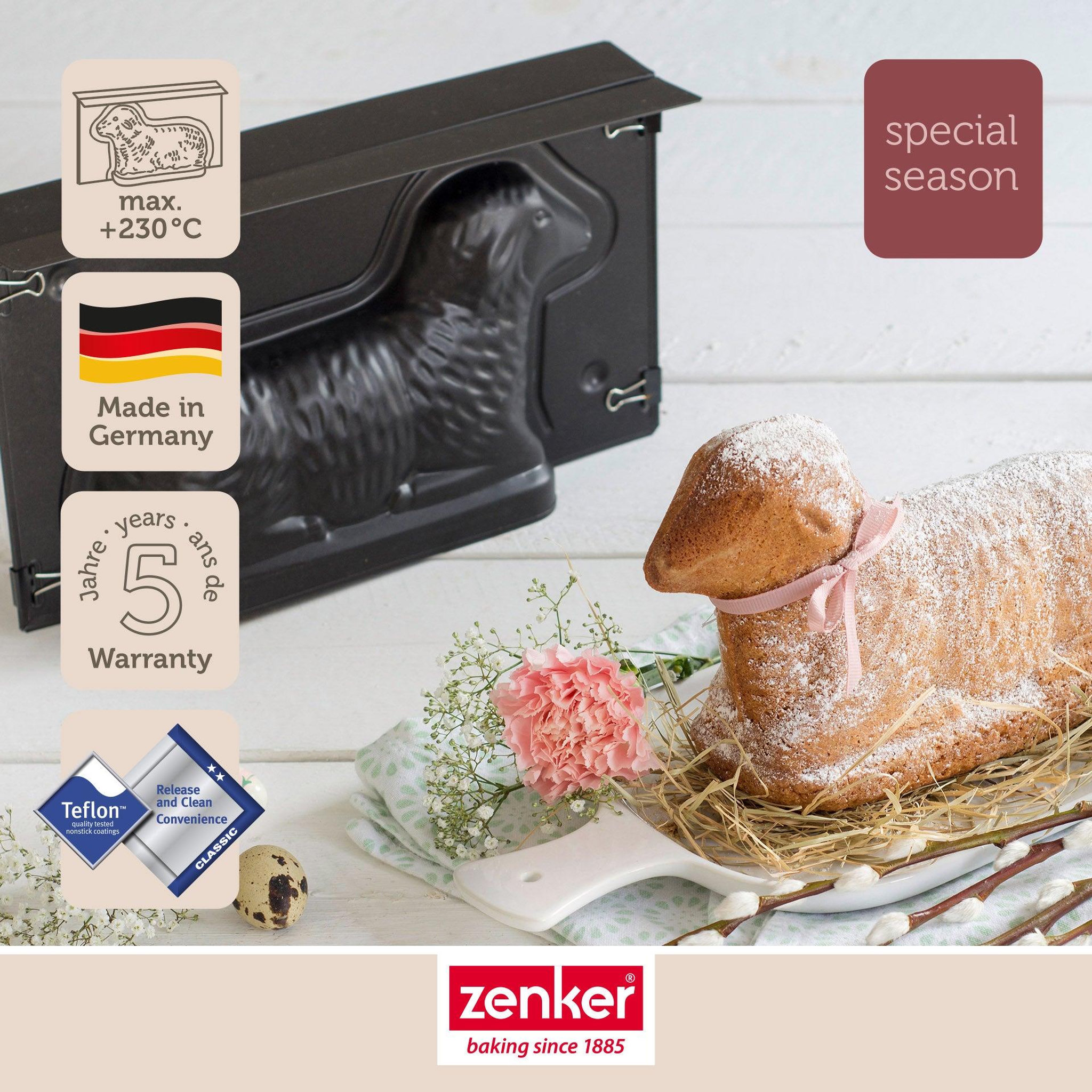 Voir la diapositive 2 : ZENKER Lot de 2 moules à gâteaux 3d en forme d'agneau pascal 900 ml zenker special season