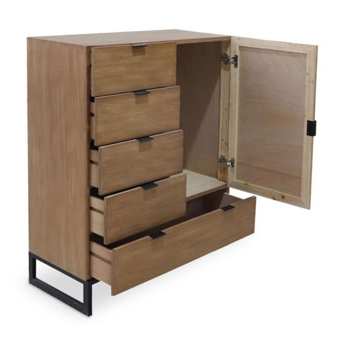 Paris Prix Buffet 5 Tiroirs & 1 Porte  Bolta  112cm Chêne Clair