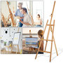 Voir la diapositive 5 : HOMCOM Chevalet d'artiste sur pieds inclinaison et hauteur réglable dim. 65L x 68l x 174-230H cm bois de hêtre clair