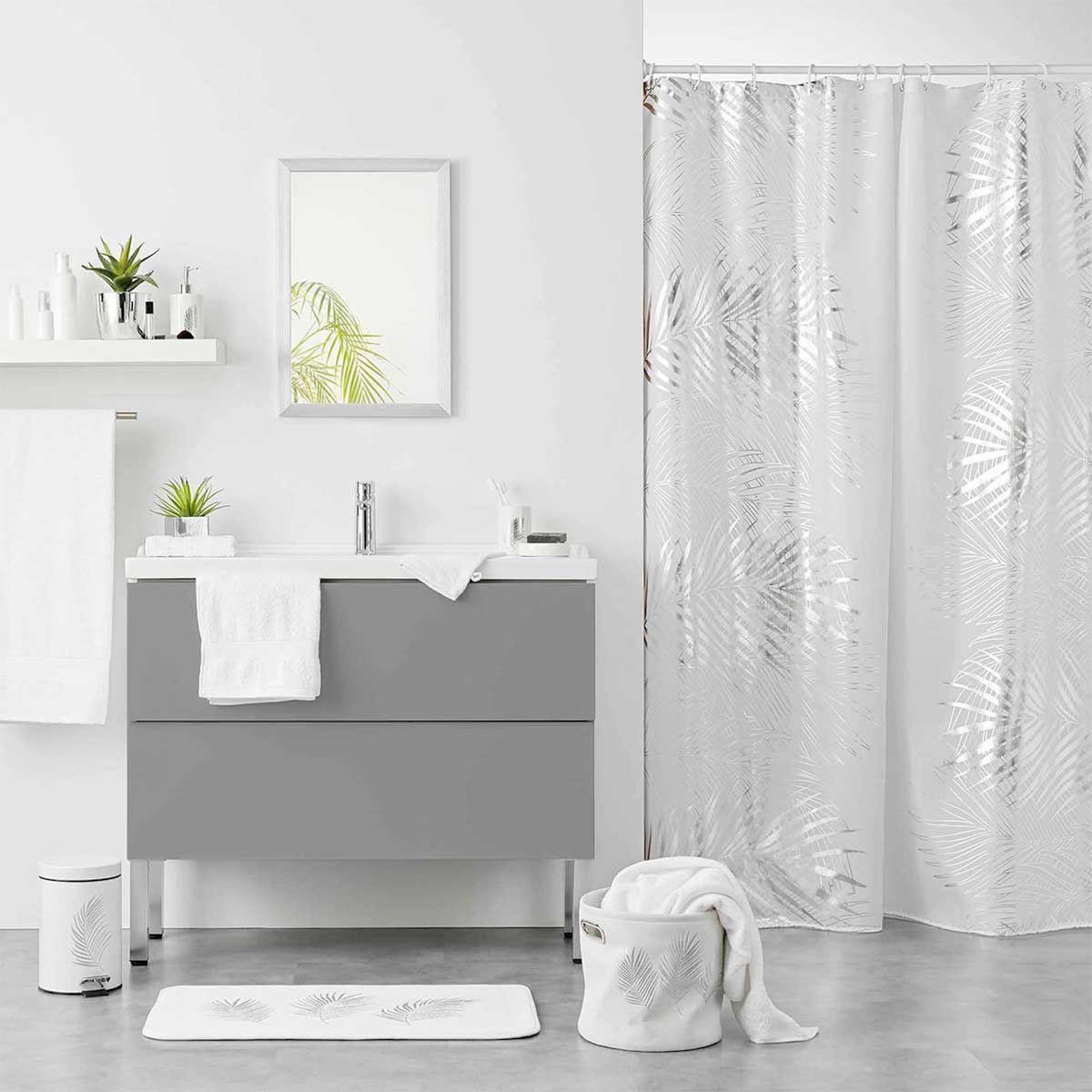 Paris Prix Rideau de Douche Imprimé  Orbella  180x200cm Blanc & Argent
