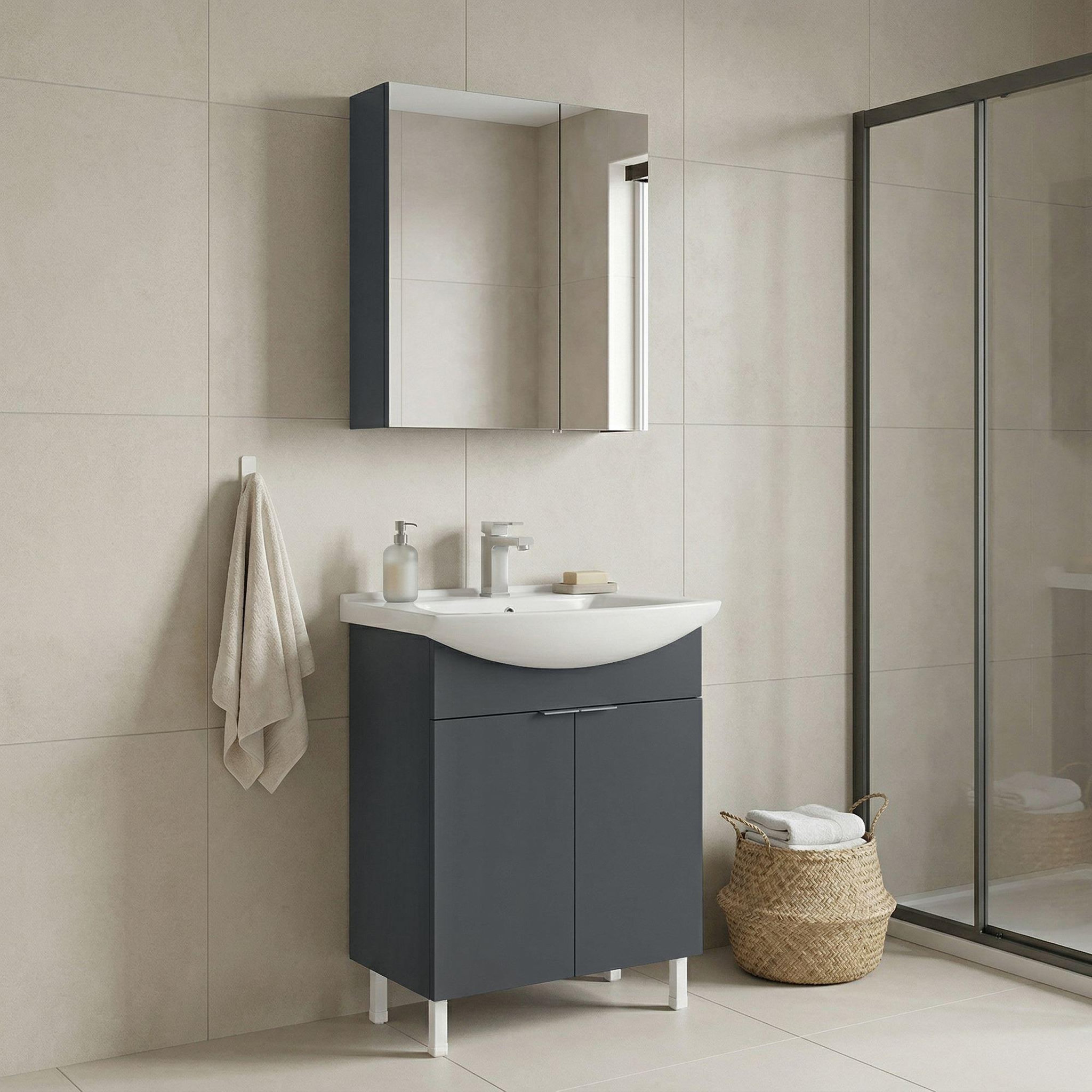 Voir la diapositive 2 : Habitat et Jardin Meuble avec simple vasque et miroir  Purus 65  - 65 x 50 x 83 cm - Matte Anthracite