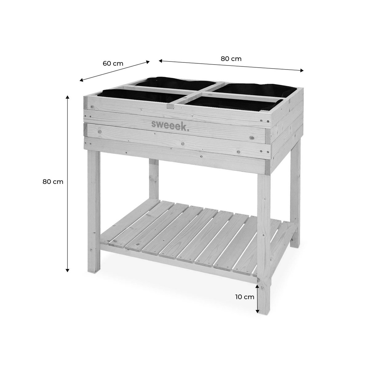 SWEEEK Carré potager sur pieds 80x60.  Anémone -  potager en épicéa finlandais