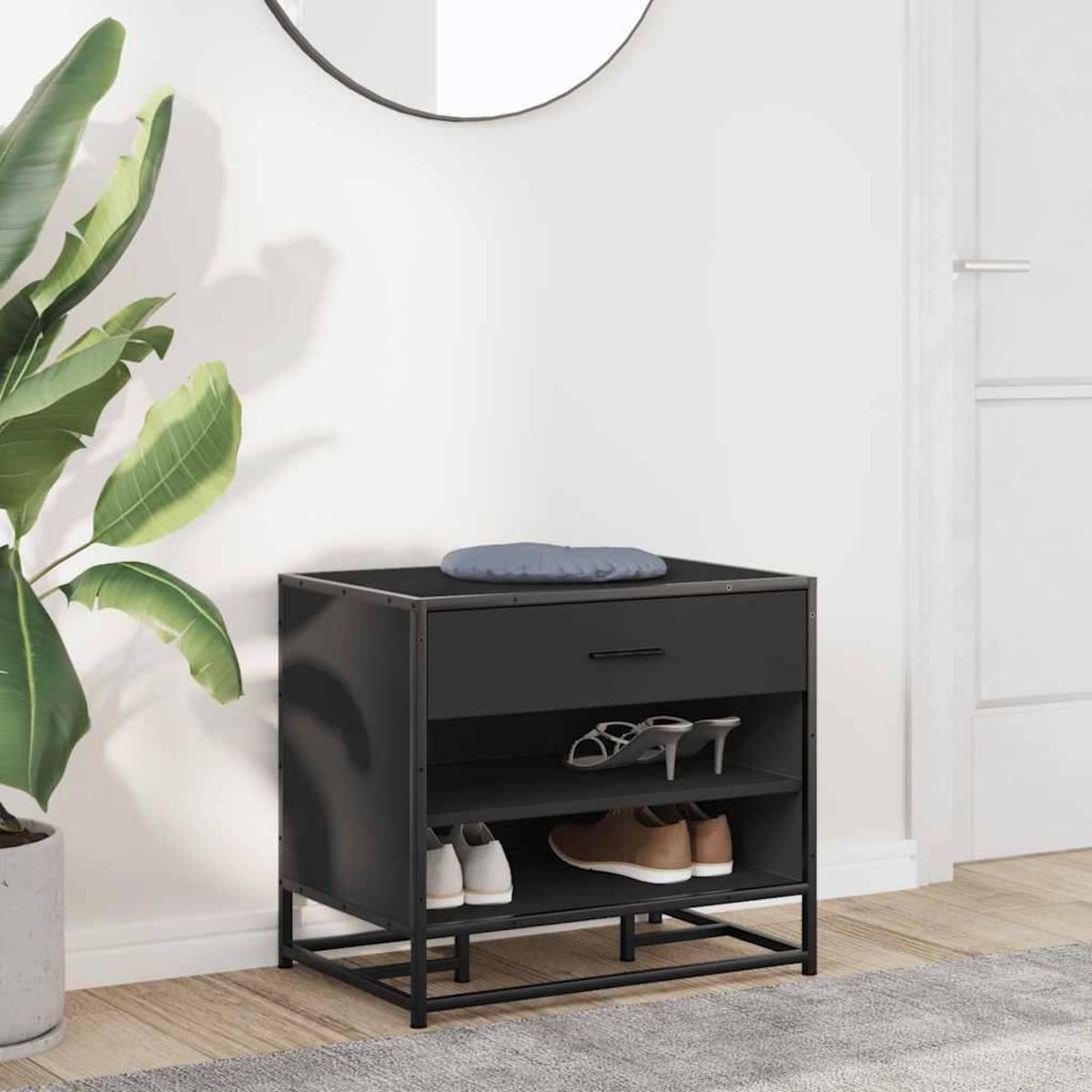 VIDAXL Banc a chaussures noir 60x40x53,5 cm bois d'ingenierie et metal