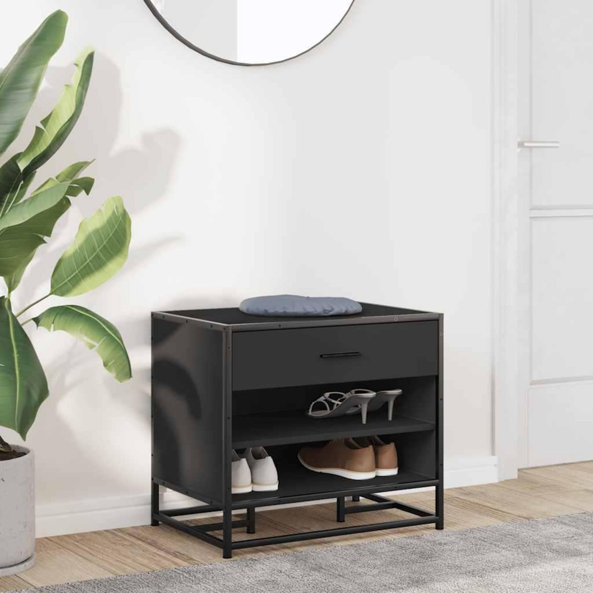 VIDAXL Banc a chaussures noir 60x40x53,5 cm bois d'ingenierie et metal