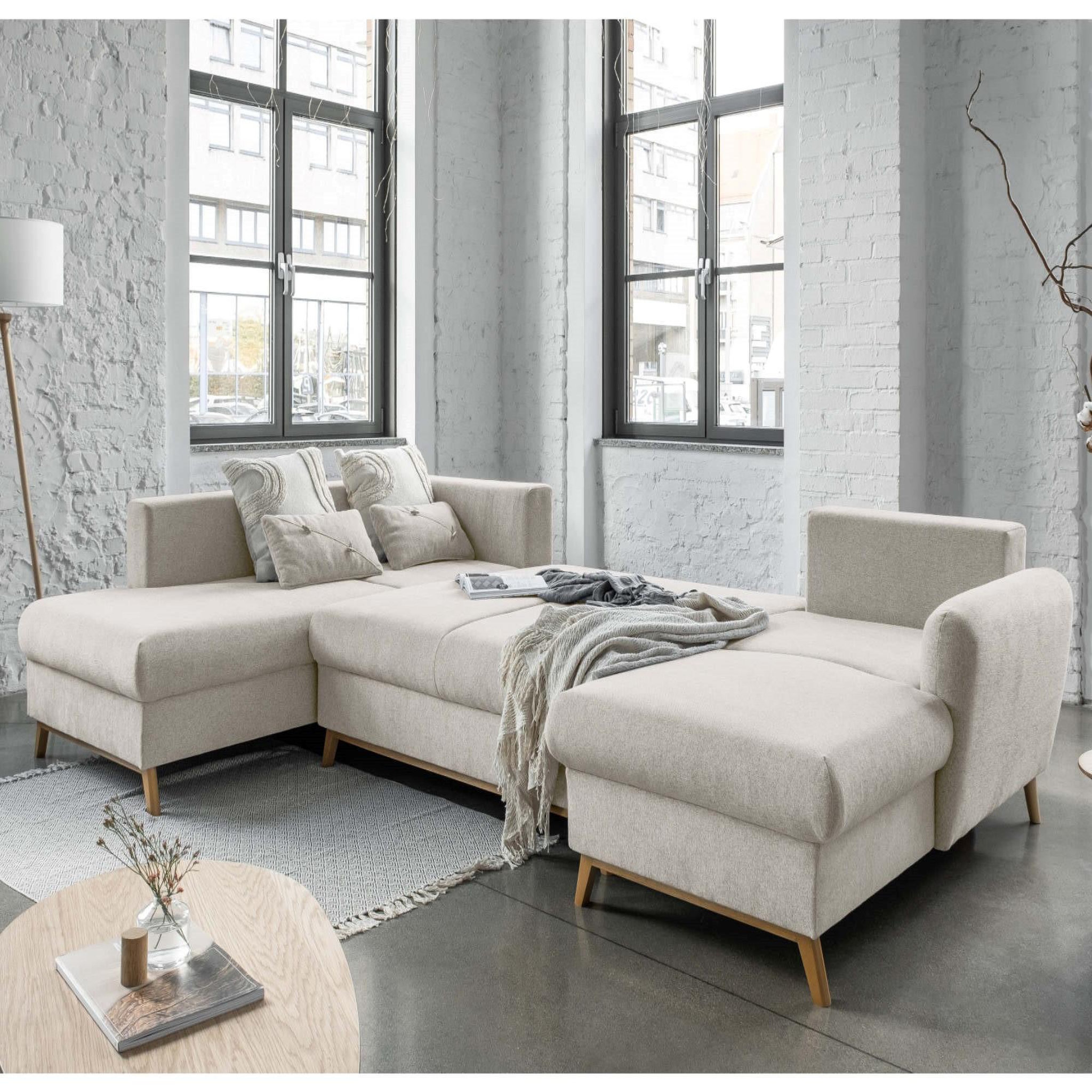 Voir la diapositive 2 : BEST MOBILIER Lagom - canapé d'angle panoramique - convertible - avec coffre - en tissu - 7 places - gauche