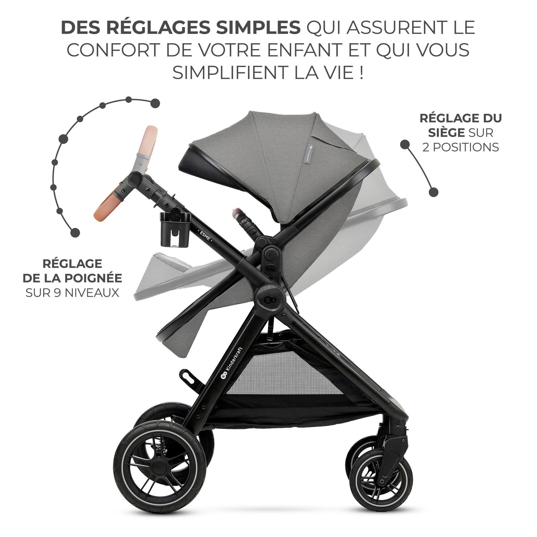 Voir la diapositive 5 : KINDERKRAFT Poussette multifonctionnelle 3 en 1 ESME PRO