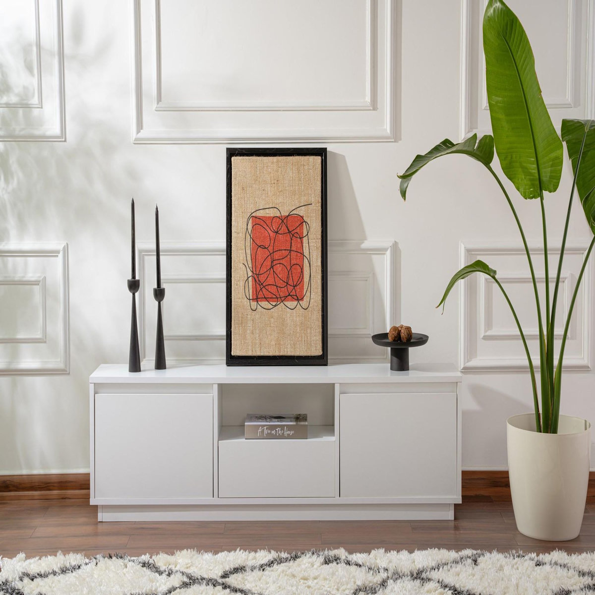 Habitat et Jardin Meuble TV en bois  Vanguard  - 160 x 29 x 42 cm - Blanc naturel