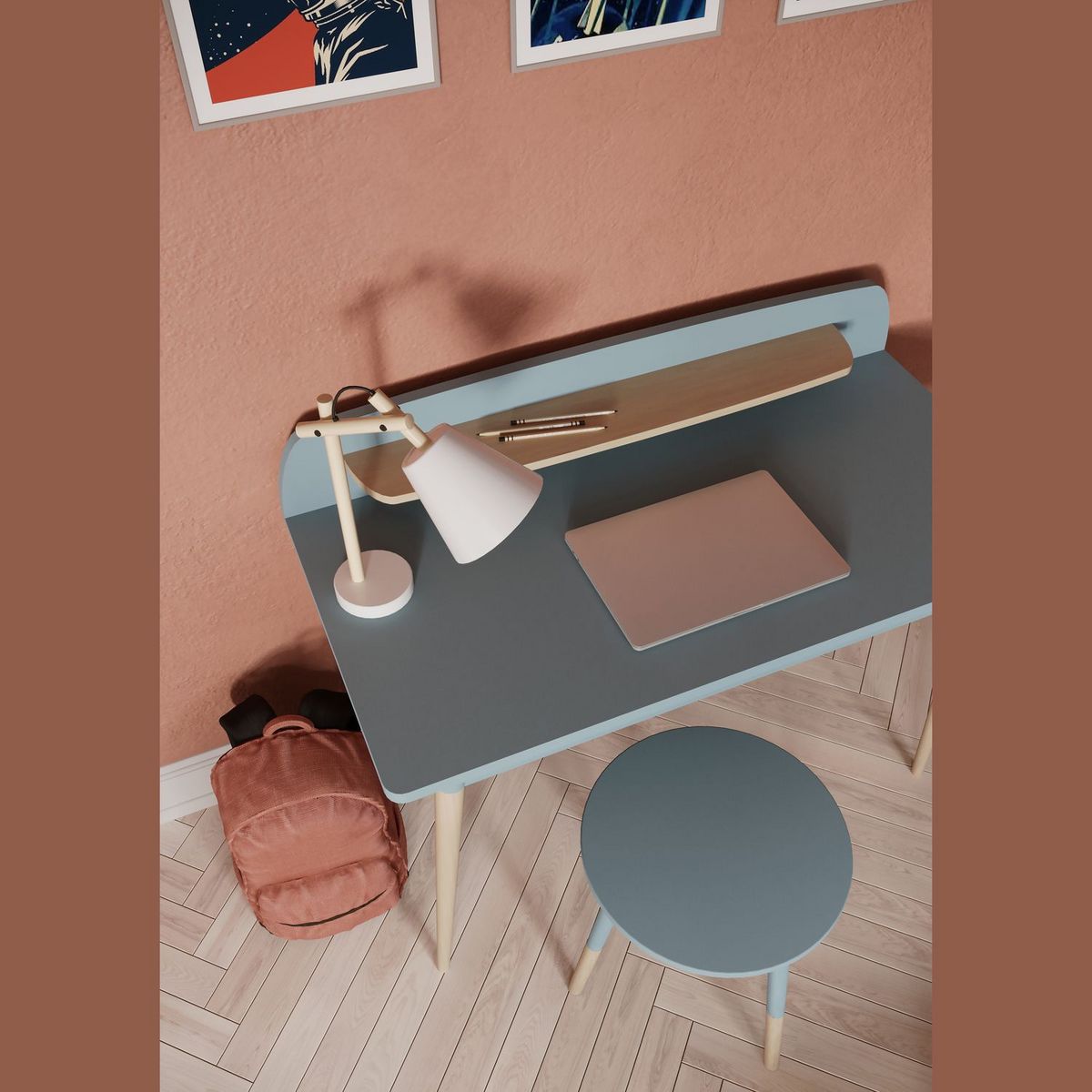 Bureau enfant 1 niche bleu L110 cm LINIA 