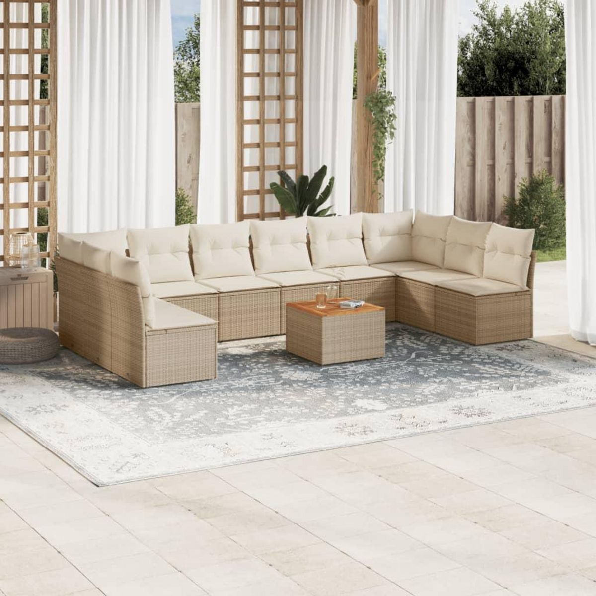 VIDAXL Salon de jardin 11 pcs avec coussins beige resine tressee