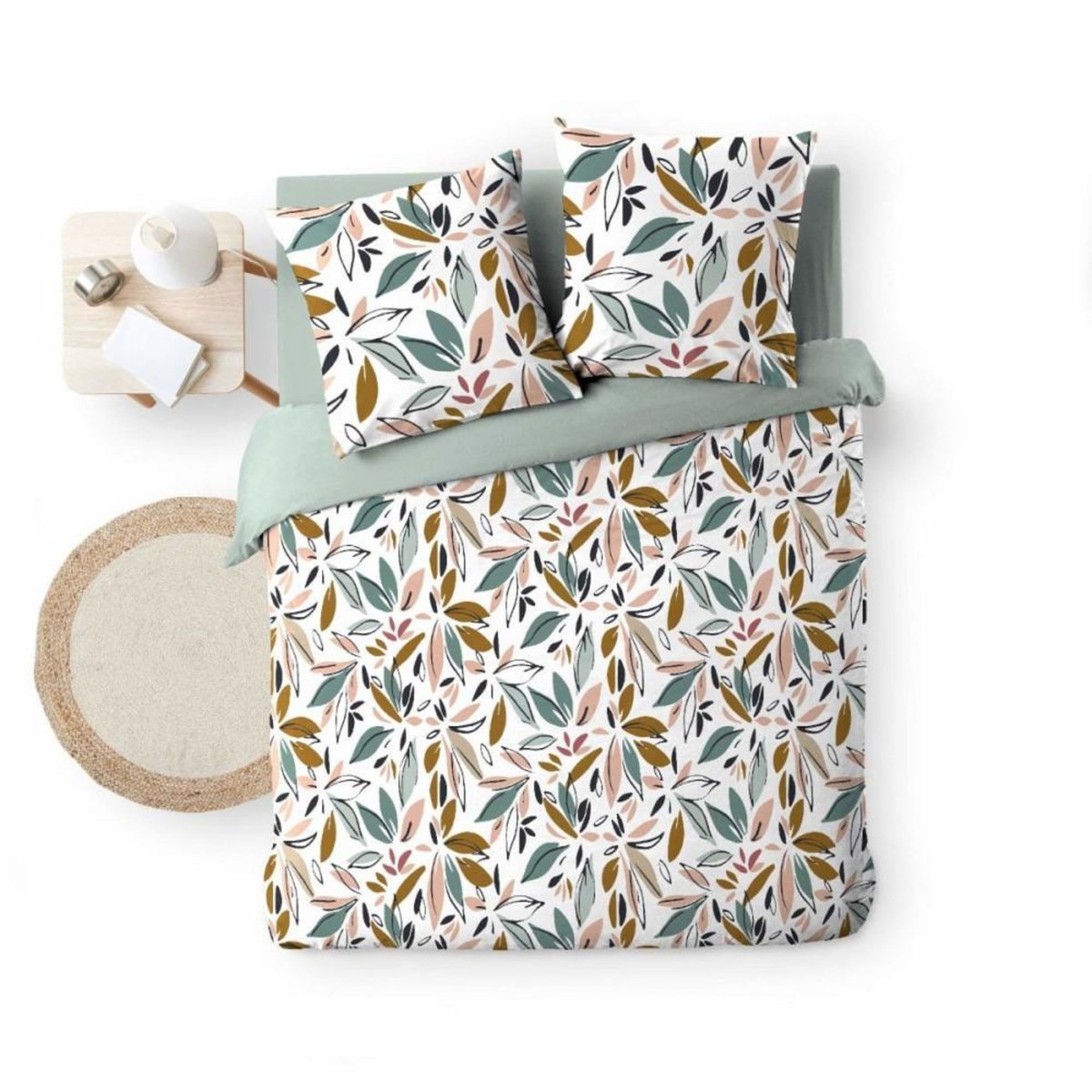 Douceur d'Intérieur Housse de couette 240x220 + 2 taies imprimées feuillages