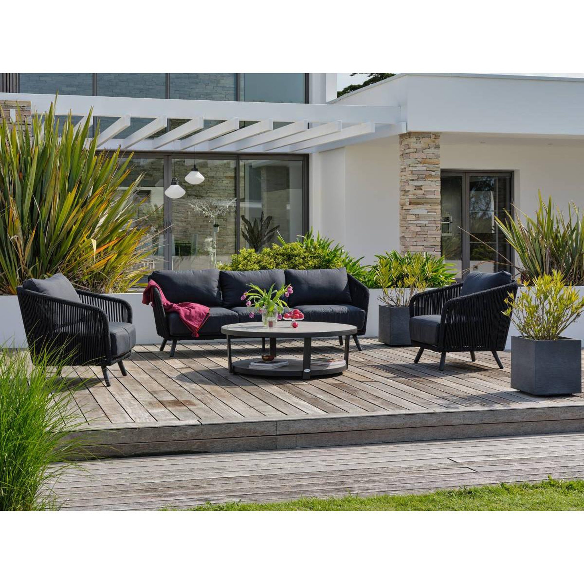 Voir la diapositive 3 : Paris Prix Salon de jardin 5 places  biarritz  225cm noir & anthracite