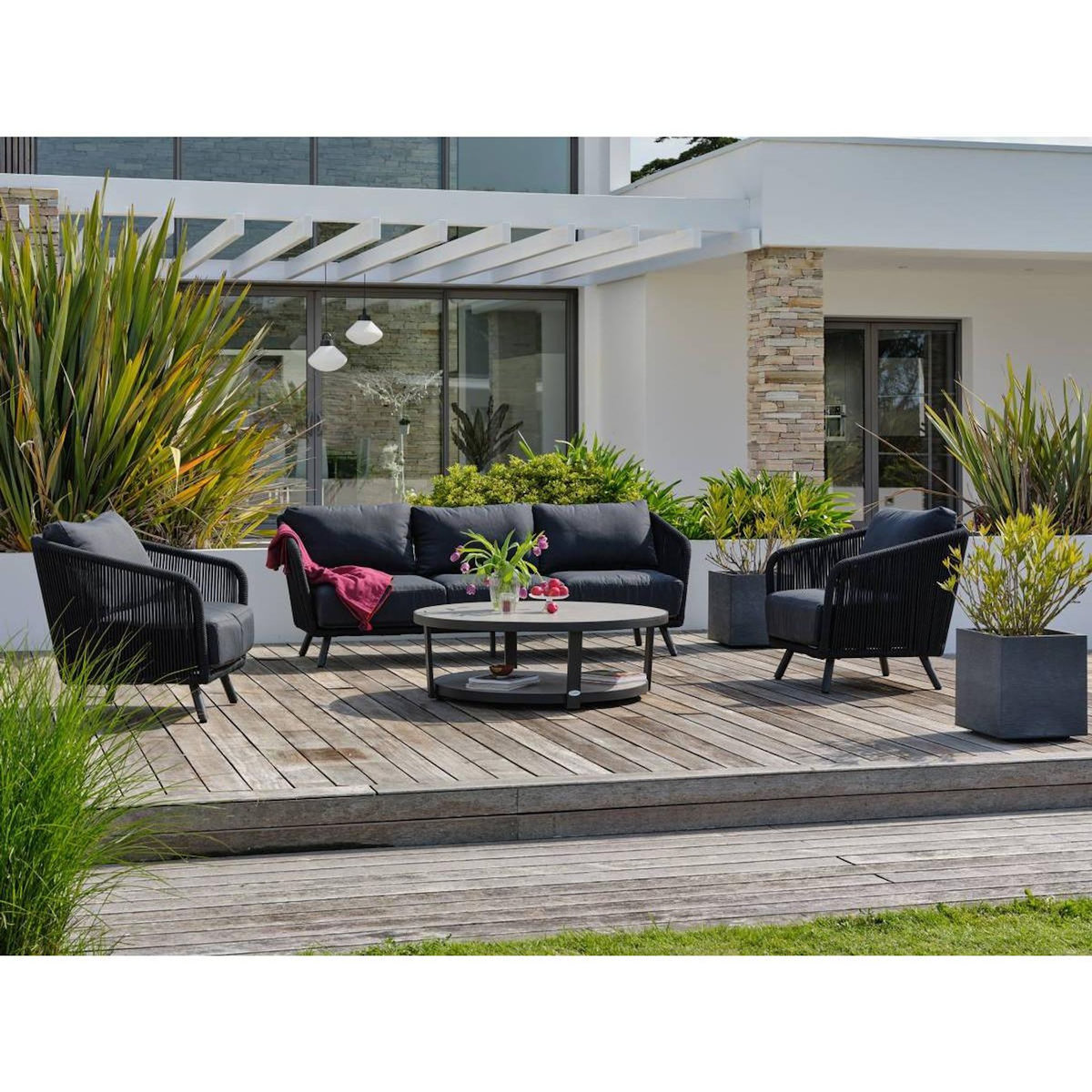 Paris Prix Salon de Jardin 5 Places  Biarritz  225cm Noir & Anthracite