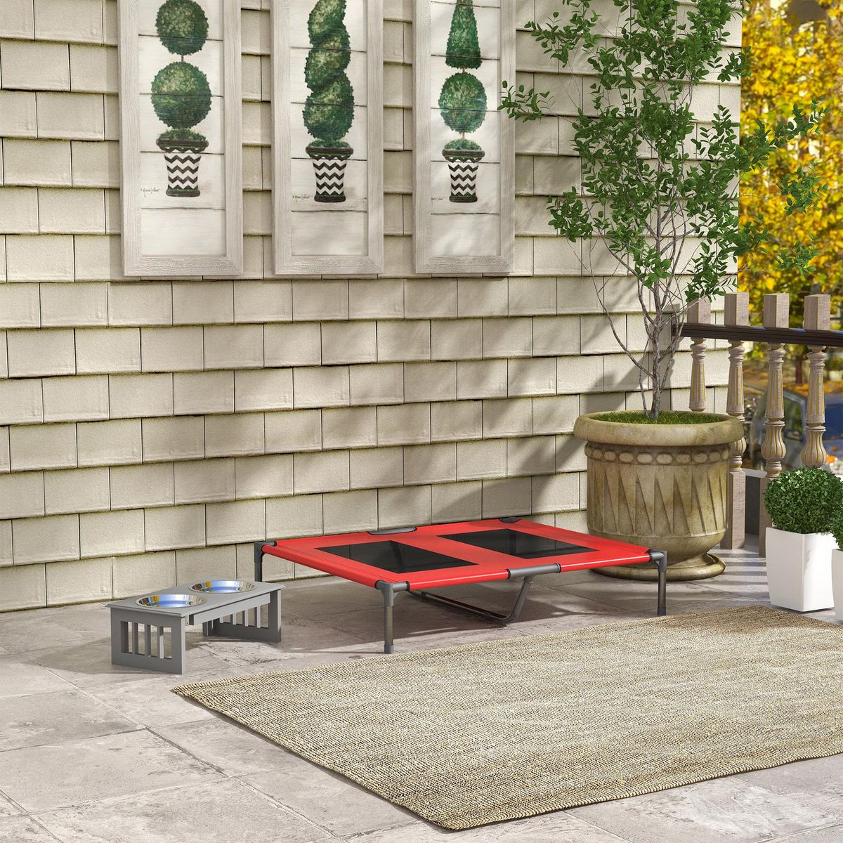 PAWHUT Lit sur pieds pour chien chat lit de camp animal lit surélevé Oxford textilène micro-perforé dim. 92L x 76l x 18H cm rouge