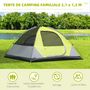 Voir la diapositive 4 : OUTSUNNY Tente de camping 3 personnes - portes zippées, poche rangement, sac transport inclus - dim. 210L x 210l x 119H cm - fibre verre polyester tissu Oxford gris vert