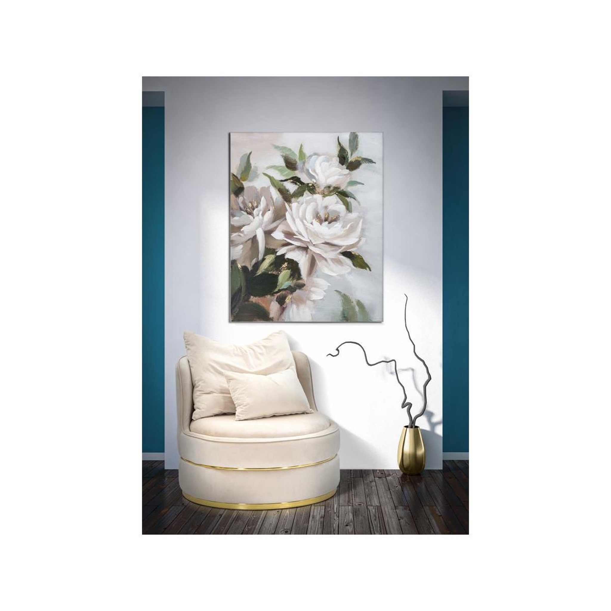 Voir la diapositive 5 : Paris Prix Toile peinture déco  flower & leaf  80x100cm multicolore