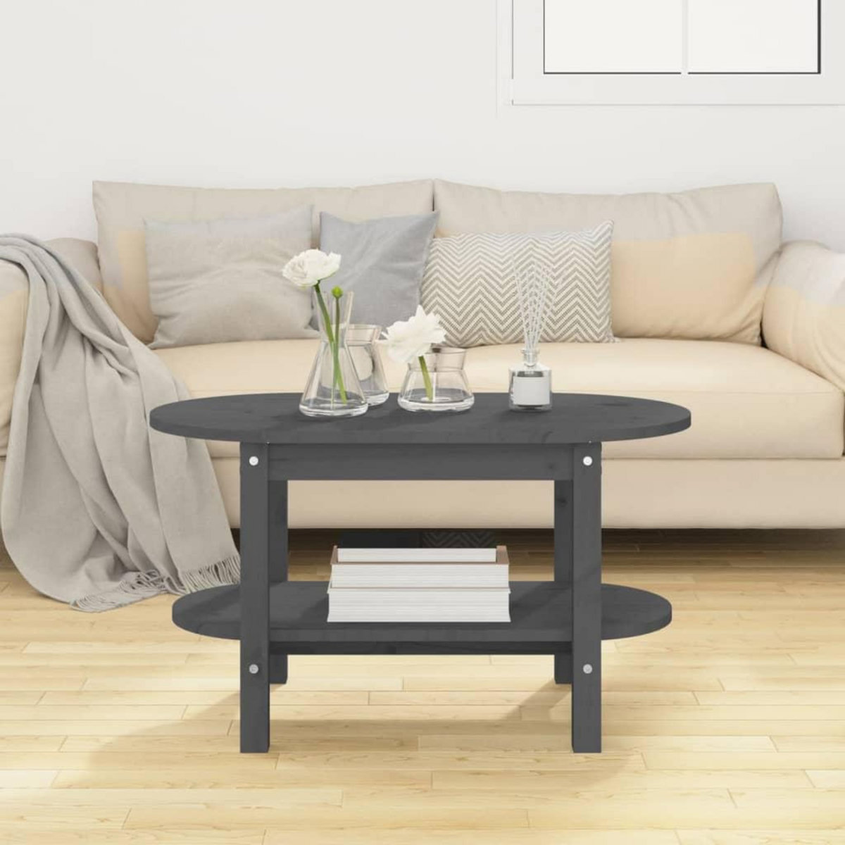 VIDAXL Table basse Gris 80x45x45 cm Bois massif de pin