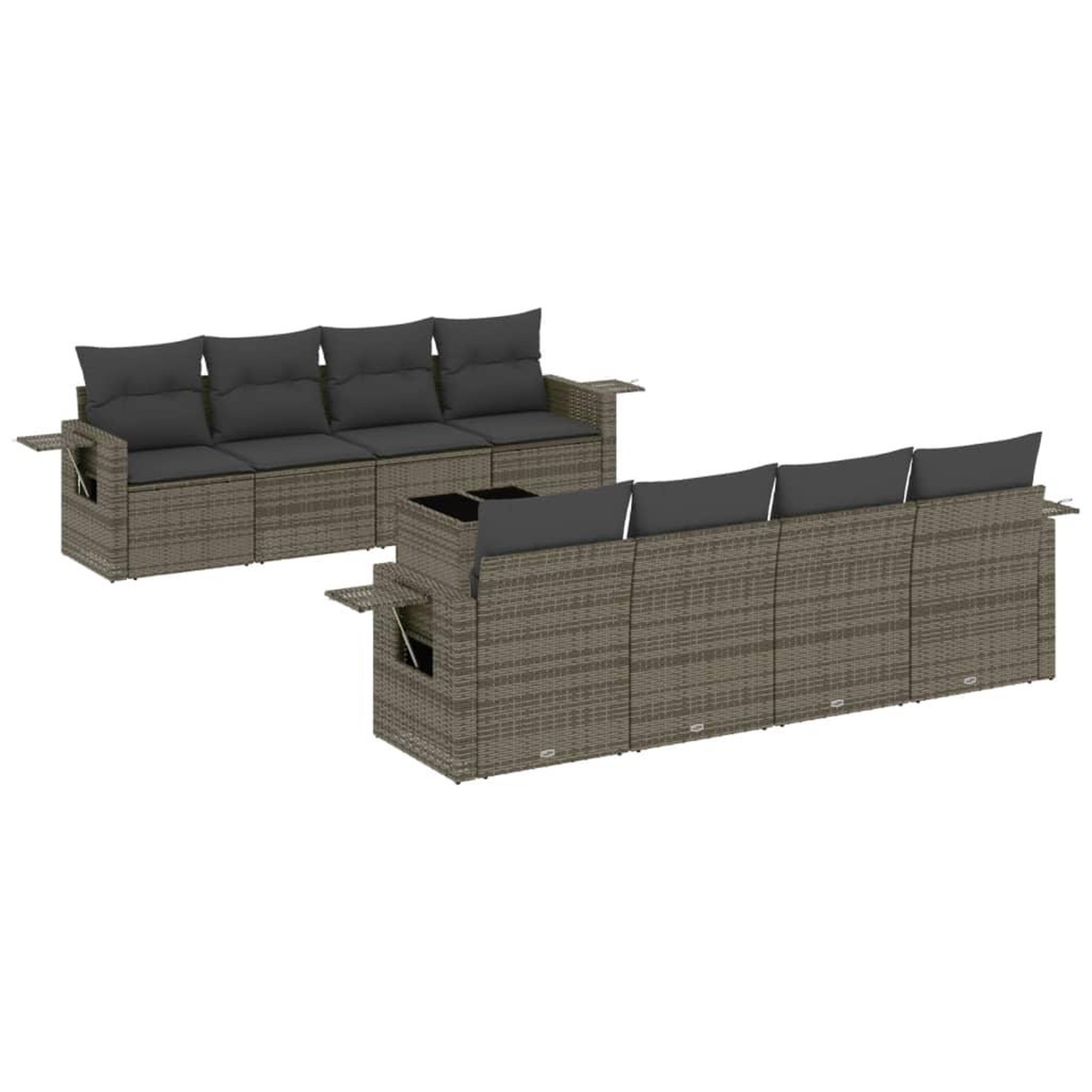 Voir la diapositive 2 : VIDAXL Salon de jardin 9 pcs avec coussins gris resine tressee