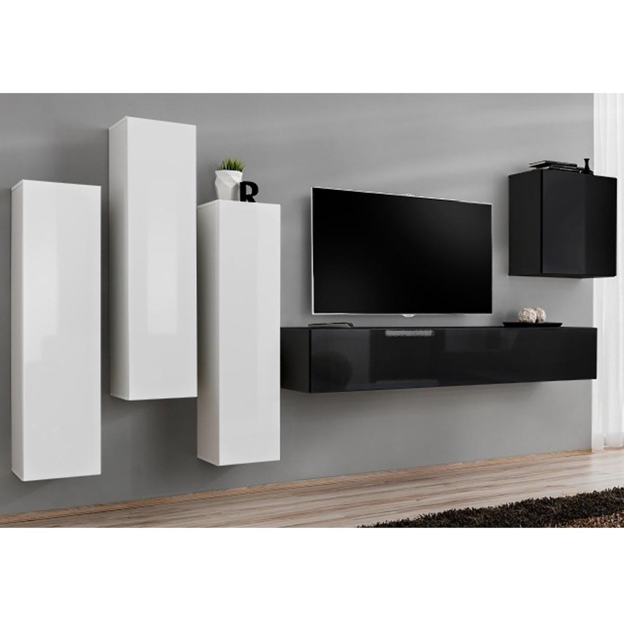 Voir la diapositive 4 : Paris Prix Meuble tv mural design  switch iii  330cm blanc & noir