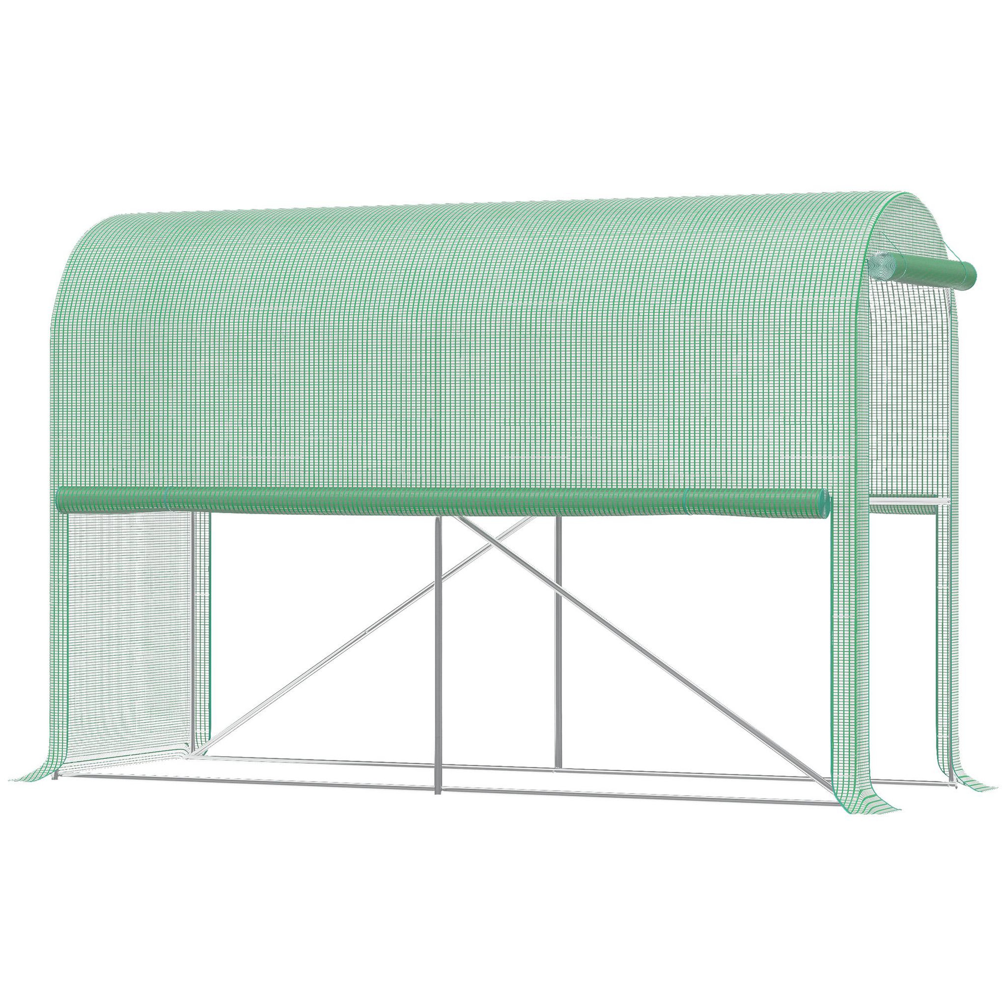 OUTSUNNY Serre de jardin serre à tomates dim. 3L x 1l x 2H m porte zippée déroulante 2 fenêtres latérales enroulables acier PE haute densité vert