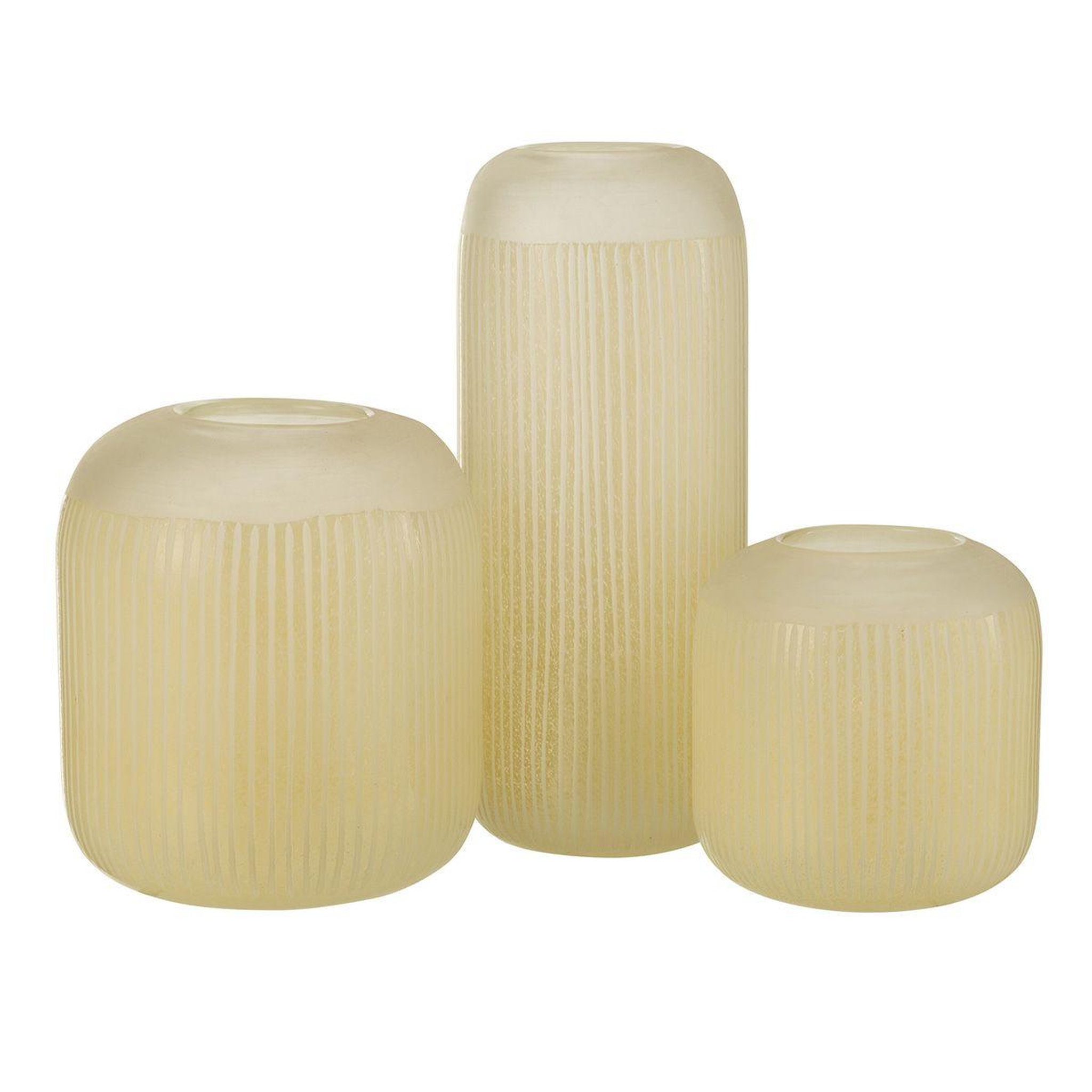 Voir la diapositive 4 : J-LINE Vase Design en Verre Lignes  Carla  16cm Jaune Clair