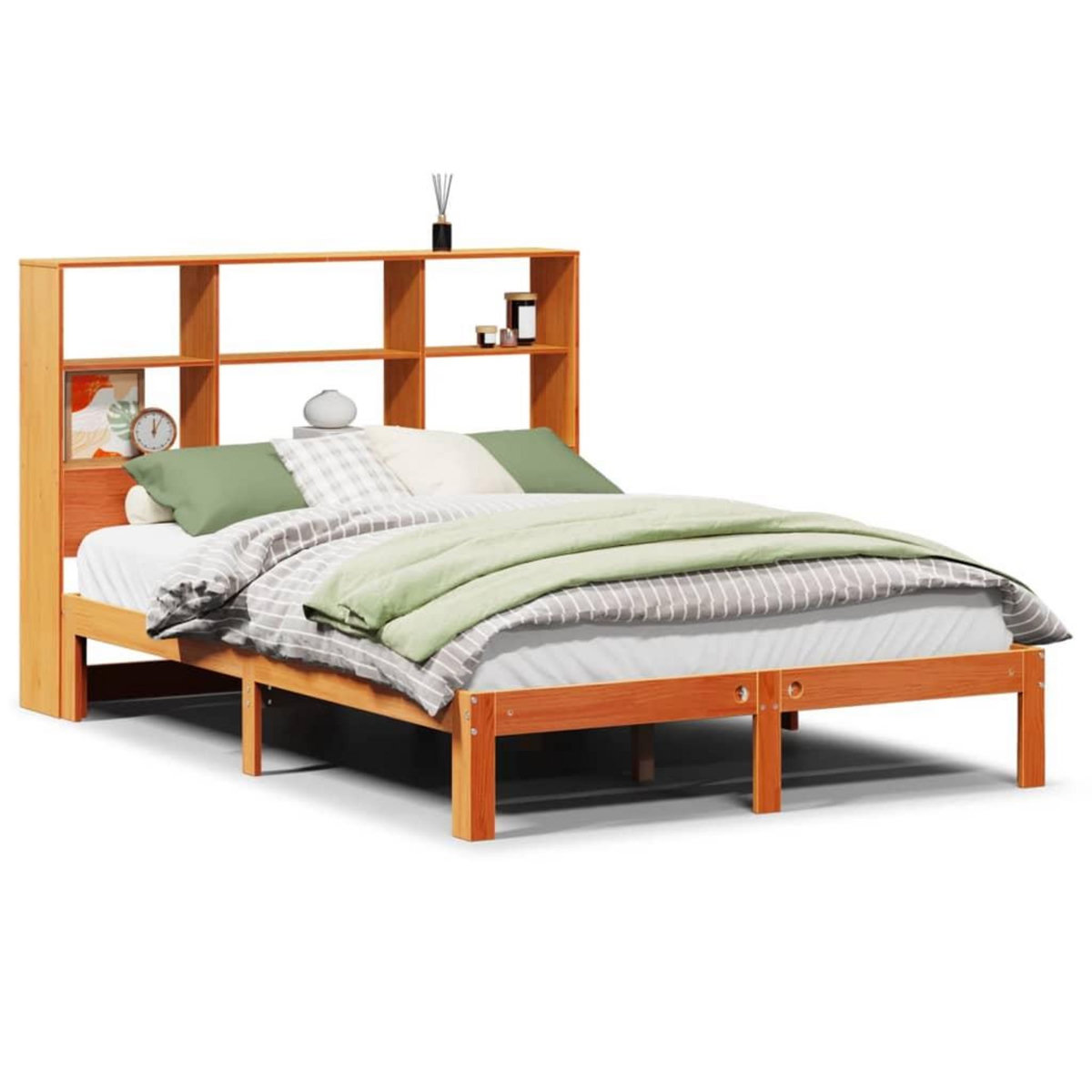 VIDAXL Lit bibliotheque sans matelas cire marron 135x190 cm pin massif