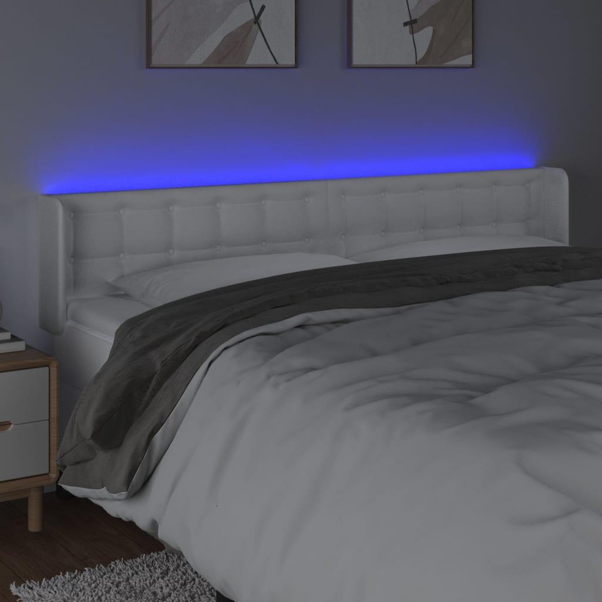 Voir la diapositive 4 : VIDAXL Tete de lit a LED Blanc 203x16x78/88 cm Similicuir