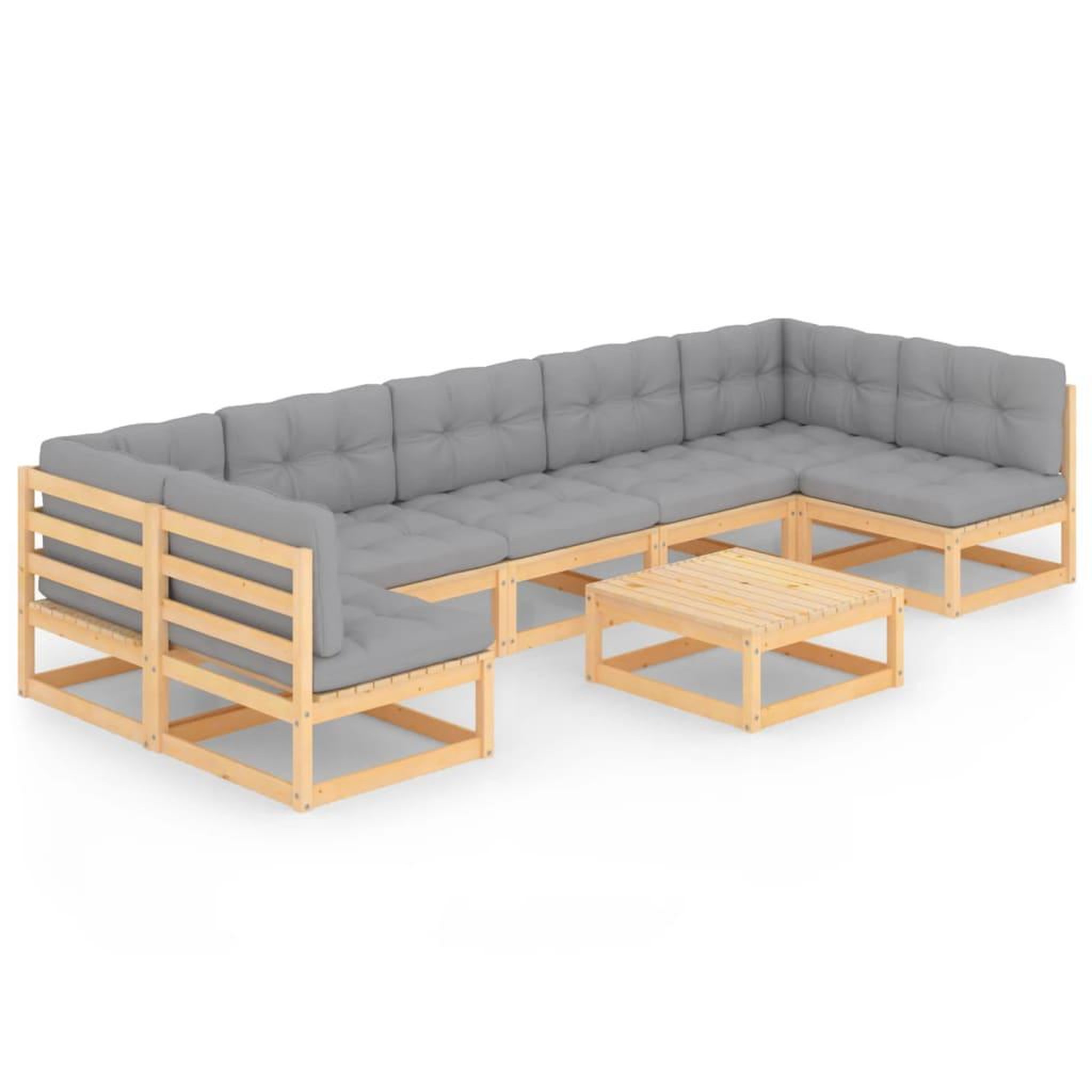 Voir la diapositive 2 : VIDAXL Salon de jardin 8 pcs avec coussins Bois de pin massif