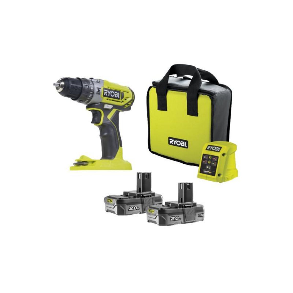Ryobi Perceuse-visseuse à percussion RYOBI One+ 18V - 2 batteries 2.0 Ah - 1 chargeur - R18PD2-220S