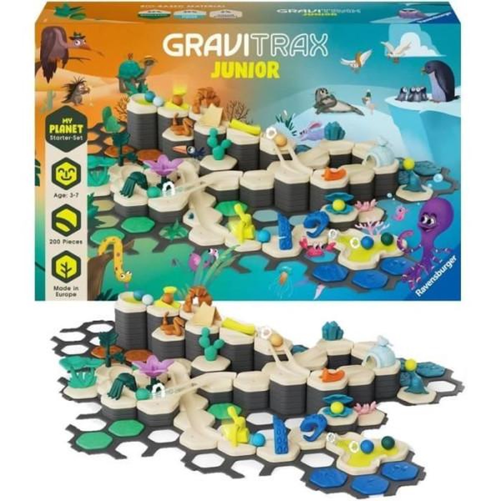 RAVENSBURGER Gravitrax junior - starter set xxl my planet 184 pieces - circuit de billes - jeu de construction créatif - des 3 ans -
