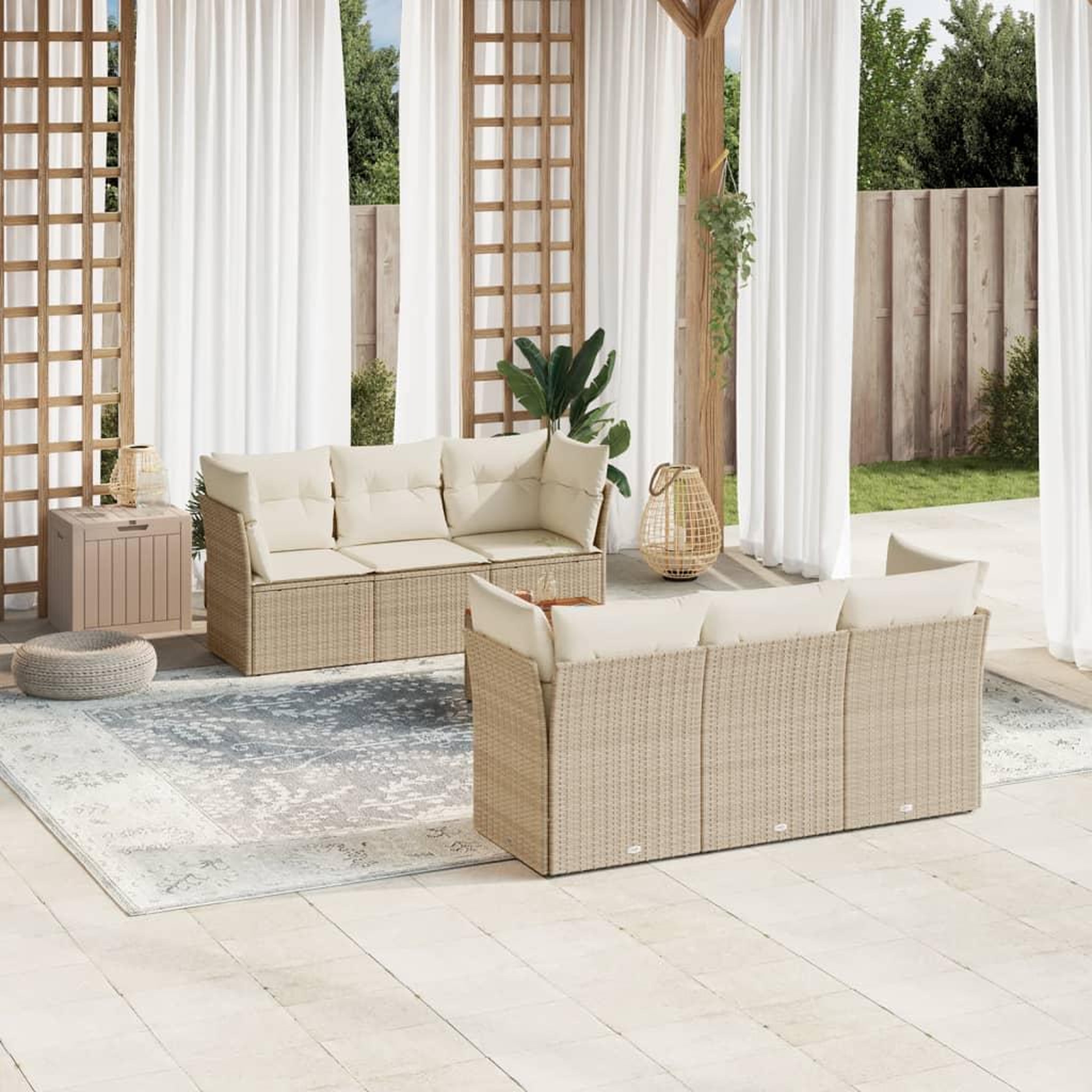 VIDAXL Salon de jardin avec coussins 7 pcs beige resine tressee
