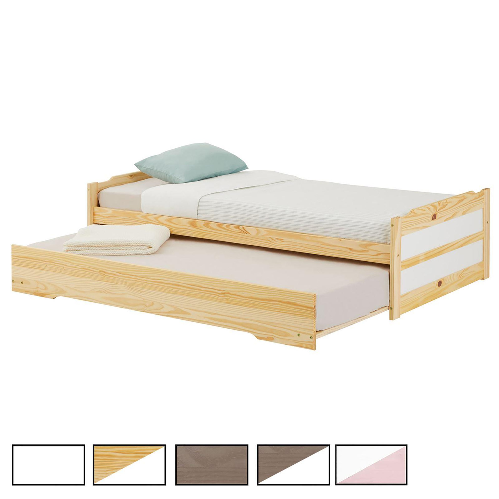 IDIMEX Lit gigogne LORENA en pin massif, 90 x 190 cm. Coloris disponibles : Blanc, Bicolore, Marron