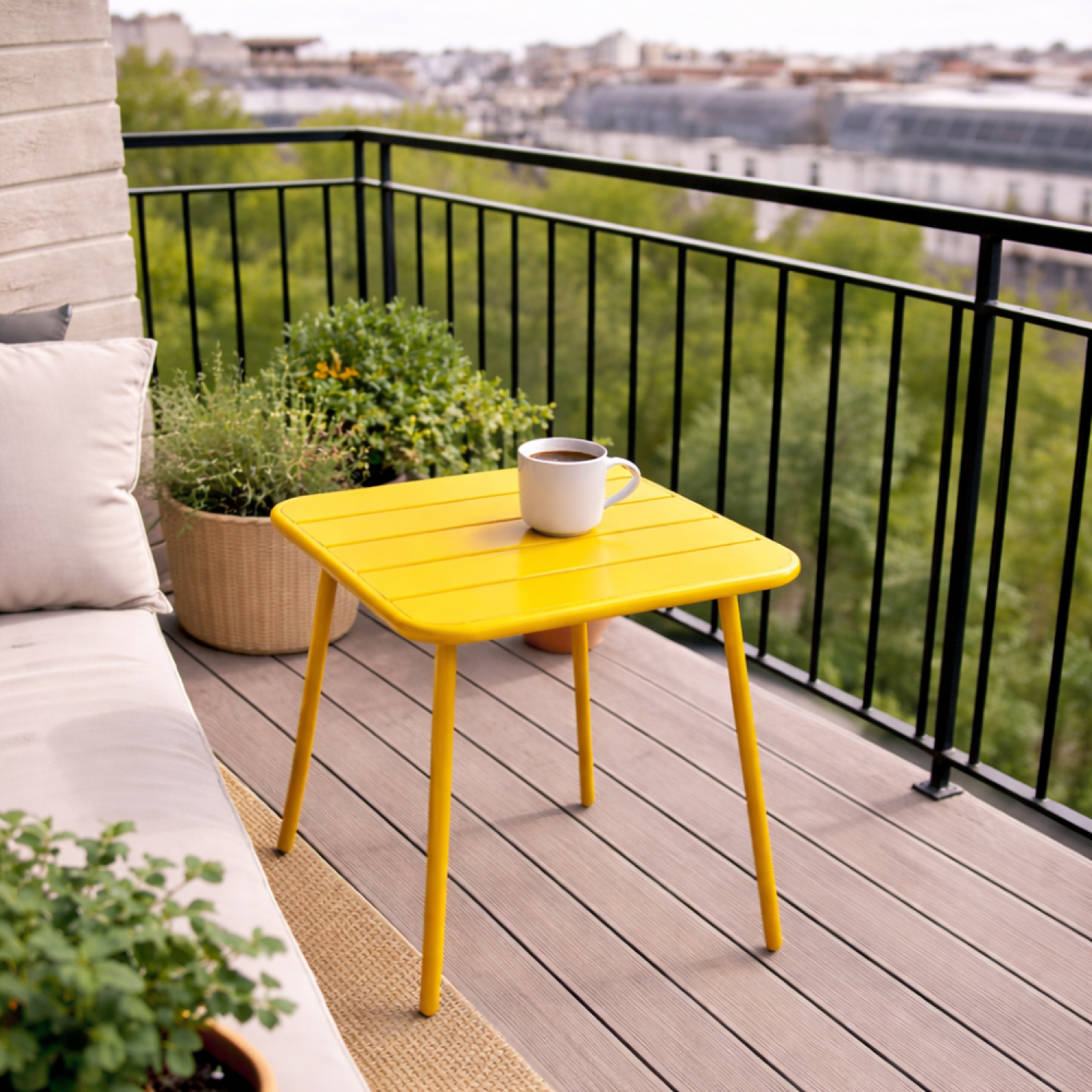 Voir la diapositive 2 : CONCEPT USINE Table carrée 2 places 50x50cm jaune bergame
