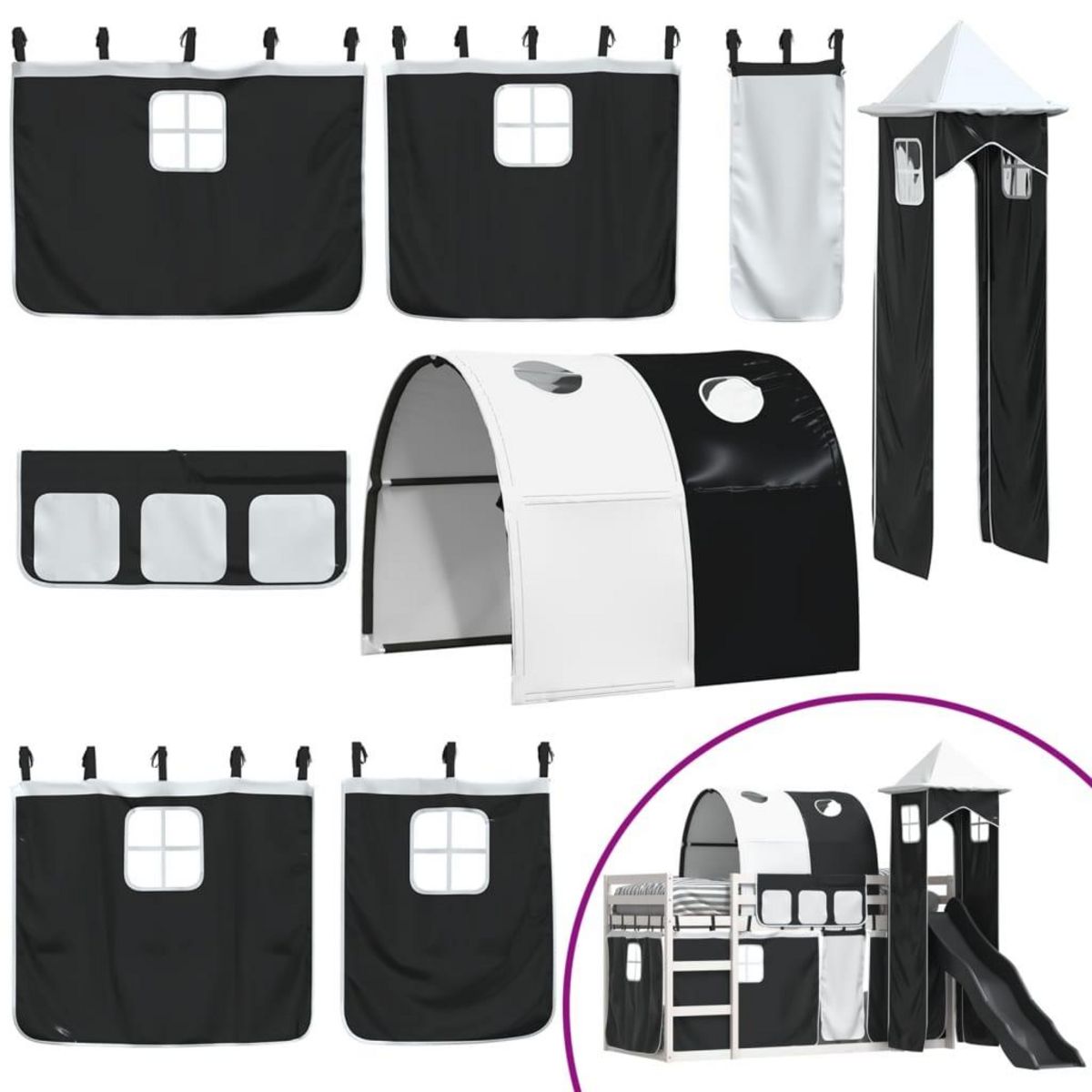 VIDAXL Lit superpose sans matelas avec toboggan blanc noir 80x200 cm